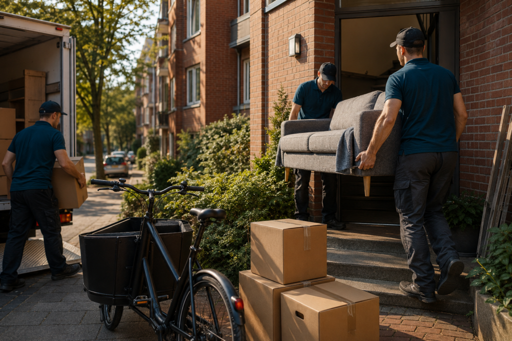 Umzug in Hamburg Rahlstedt – Umzugshelfer transportieren Sofa und Kartons